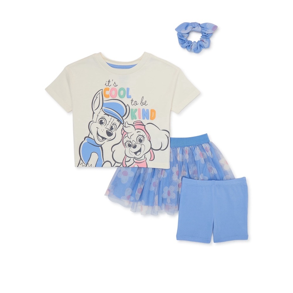 PAW Patrol Toddler Girl Tee, Shorts, Skirt and Hair Scrunchy Set, 4-Piece
